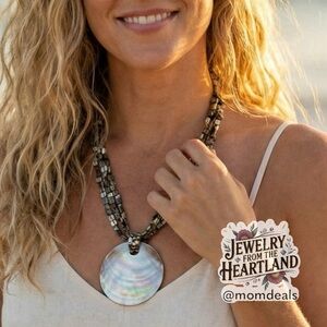 Natural Abalone Mother of Pearl Pendant Necklace Neutral Colors Large Shell EUC